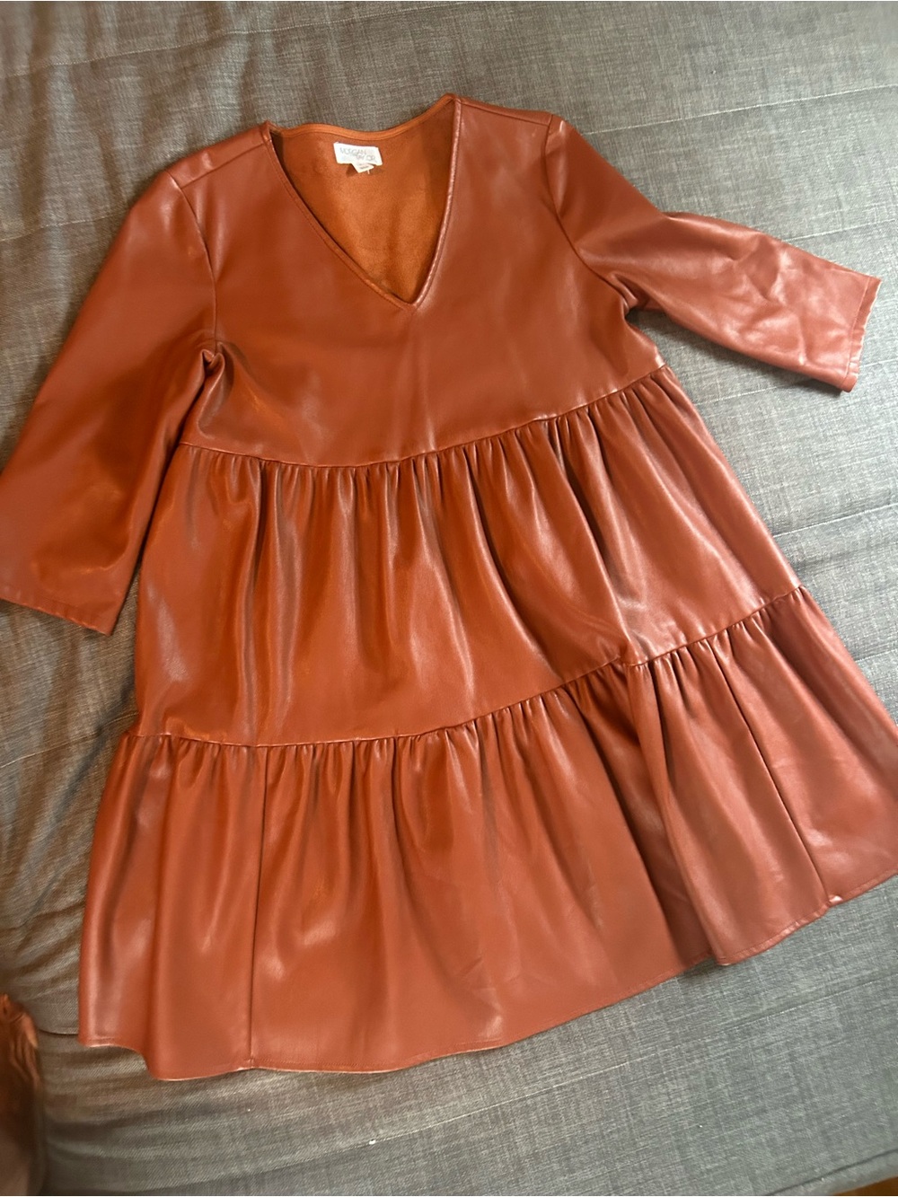 Morgan Taylor Rust Faux-Leather Tiered Dress